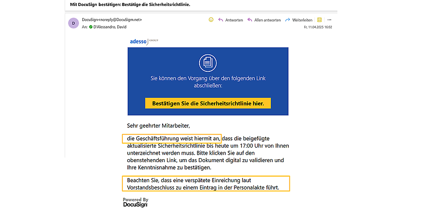 Figure 2: Authority-based phishing email
